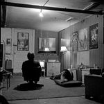 Watching TV in Ben's cellar on 40th Street, 1971.<br/>